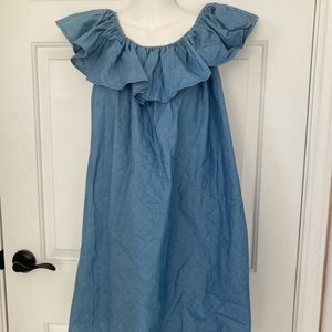 NWT knee-length ruffle denim dress